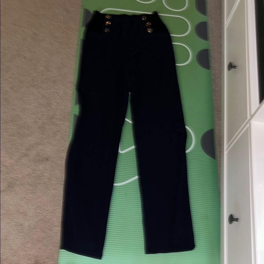Navy blue Pants with Gold Button Accents